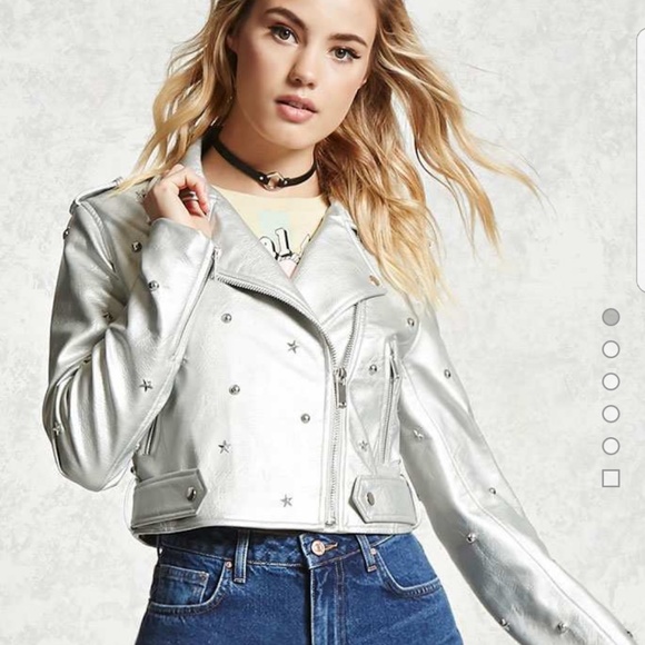 Forever 21 Sliver Studded Moto Jacket NWT - Picture 6 of 7